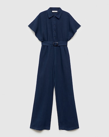 Mango Textured Cotton Navy Jumpsuit