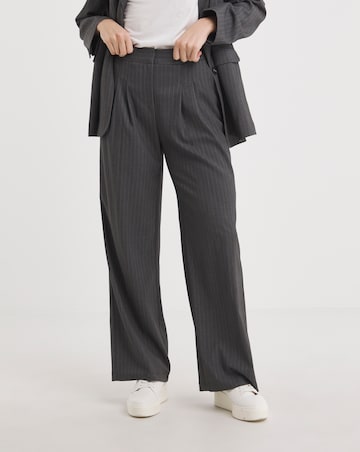Grey Pinstripe Wide Leg Trousers
