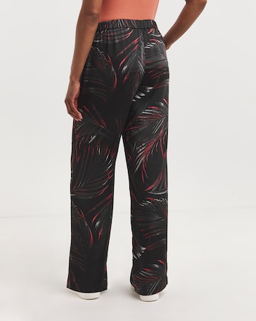 Black Palm Print Satin Wide Leg Trousers