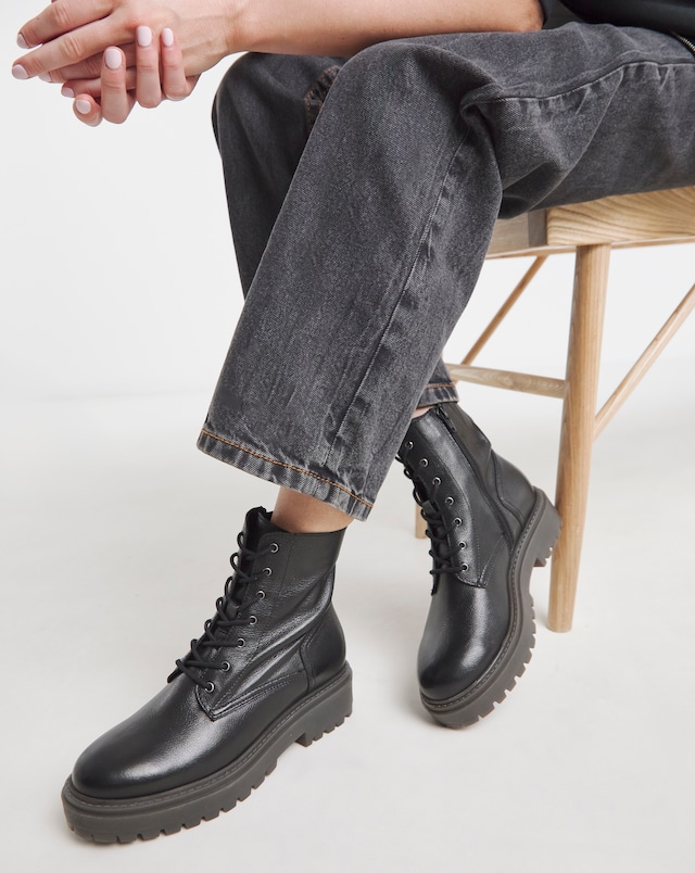 Serena Leather Chunky Lace Up Boots - Extra Wide Fit (EEE)