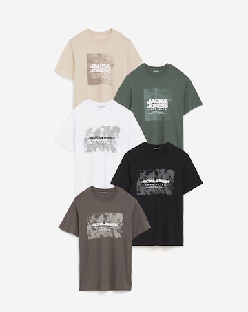 Jack & Jones Graphic Logo T-Shirt 5 Pack - Multi