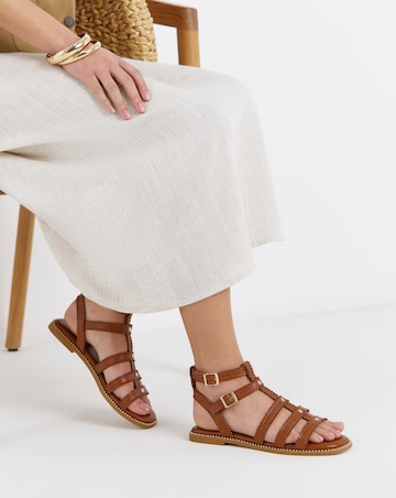 Zaire Scallop Edge Gladiator Flat Sandals - Wide Fit (E)