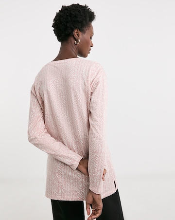 Pure Cotton Pink Print Slouch Long Sleeve Longline Top