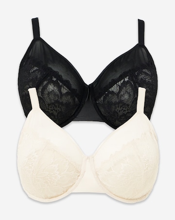 Pretty Secrets (2 Pack) Willow Stretch Lace Minimiser Bras (DD-H) Black/Cream