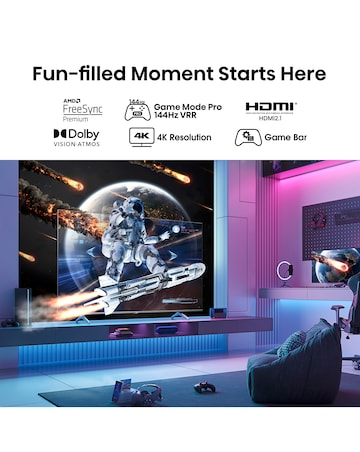 Hisense 55in 55E7KQTUK PRO Smart 4K UHD HDR QLED TV with 144Hz Game Mode Pro