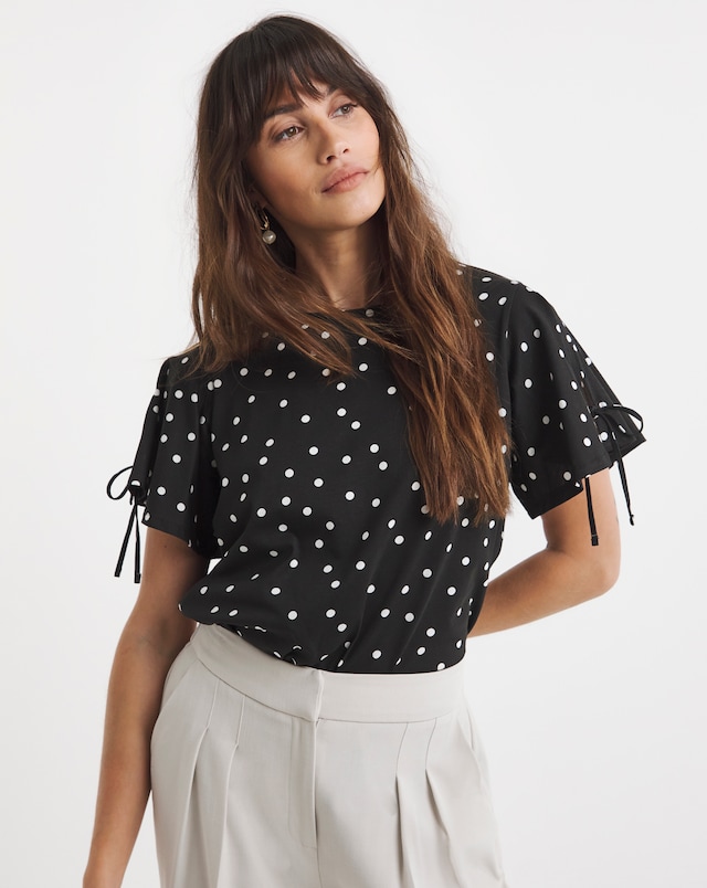 Pure Cotton Crew Neck Tie Sleeve T-Shirt
