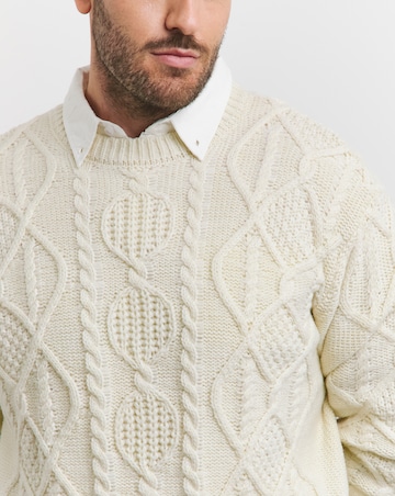 Wool Blend Ecru Chunky Crew Neck Jumper