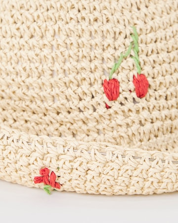 Cherry Embroidered Raffia Hat
