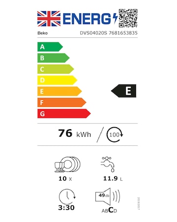 Beko DVS04020S Freestanding 10-place Slimline Dishwasher - Silver