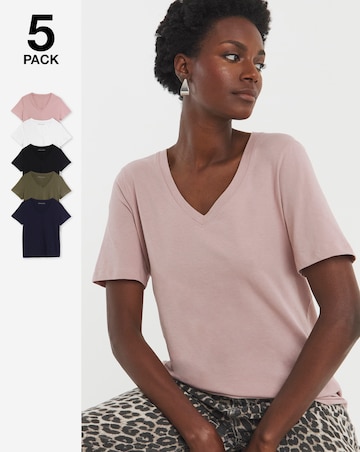 Pure Cotton 5 Pack The V Neck Short Sleeve T-Shirt