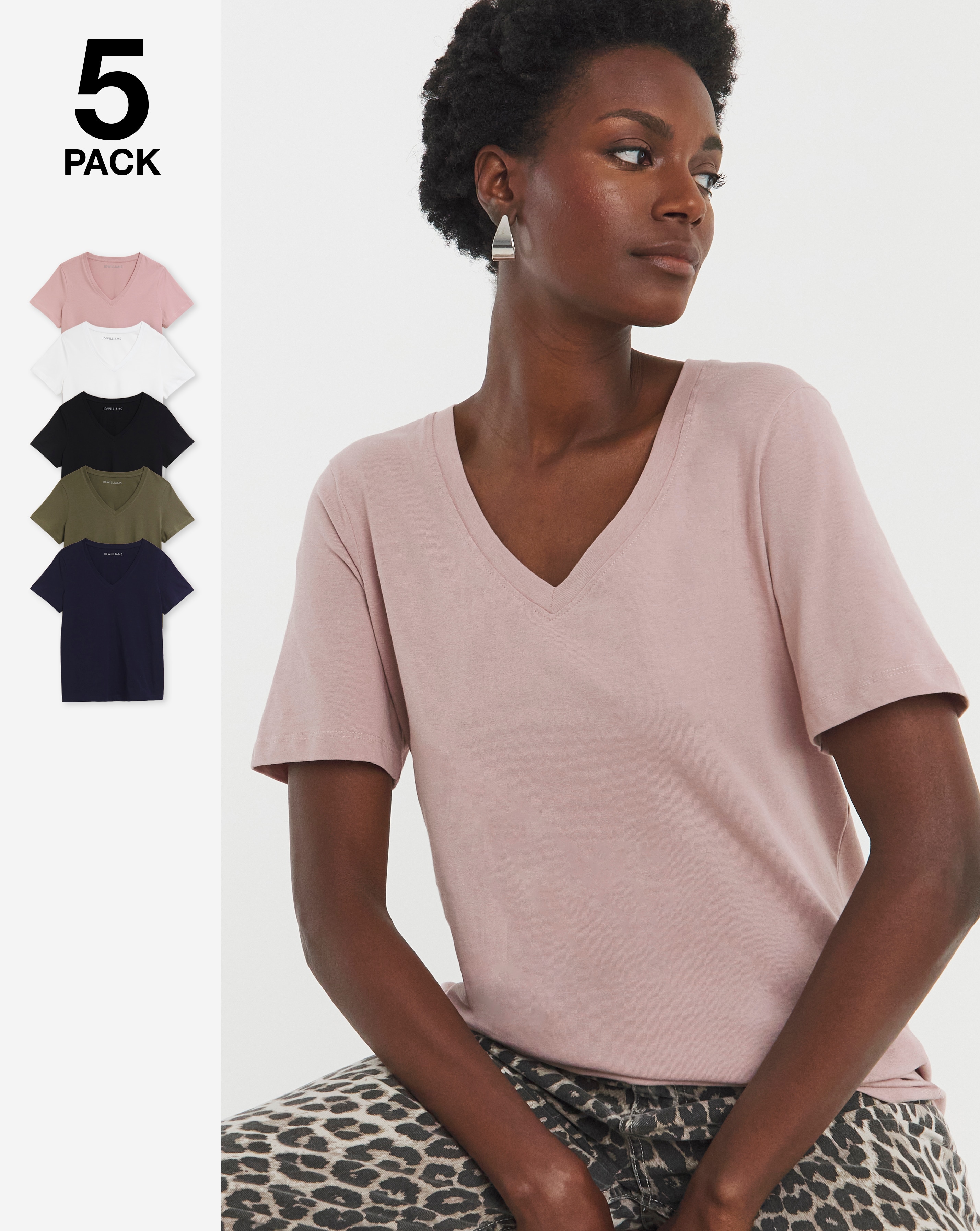 Pure Cotton 5 Pack The V Neck Short Sleeve T-Shirt