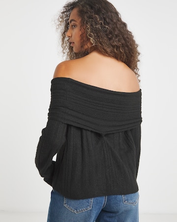 Simply Be Snug Black Chunky Bardot Ribbed Jumper