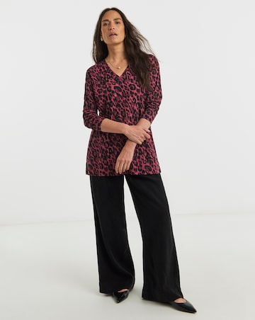 Red Print V-Neck Split Hem Slouch T-Shirt