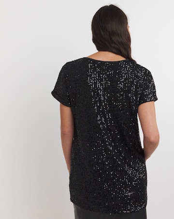 Black Sequin Longline Top