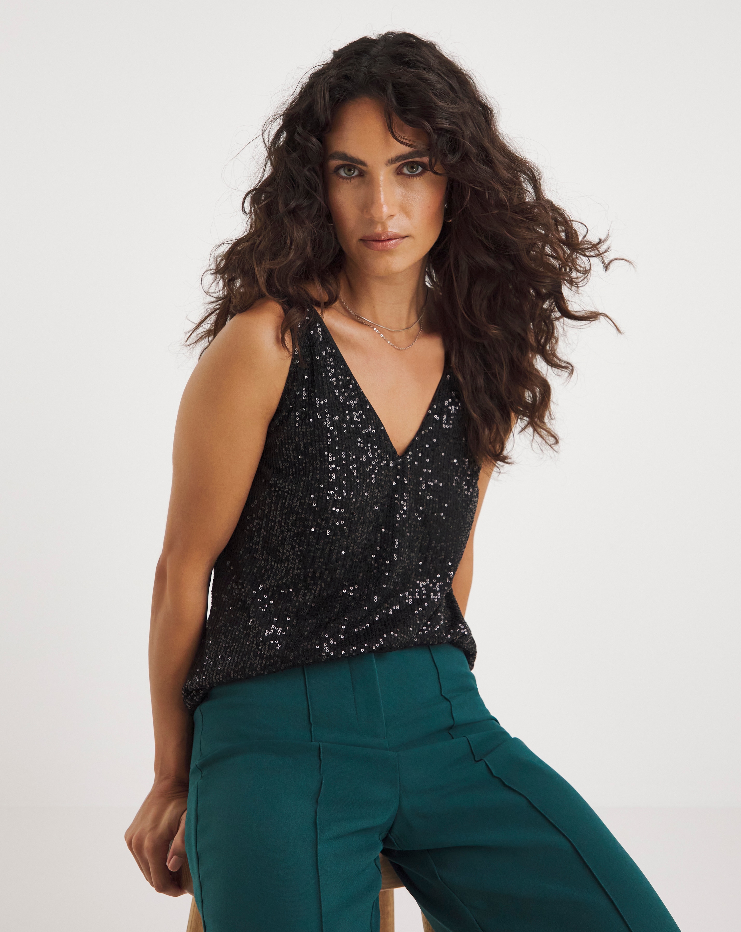 black sequin vest top