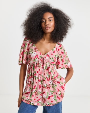 Simply Be Crinkle Short Sleeve Tie Front Blouse