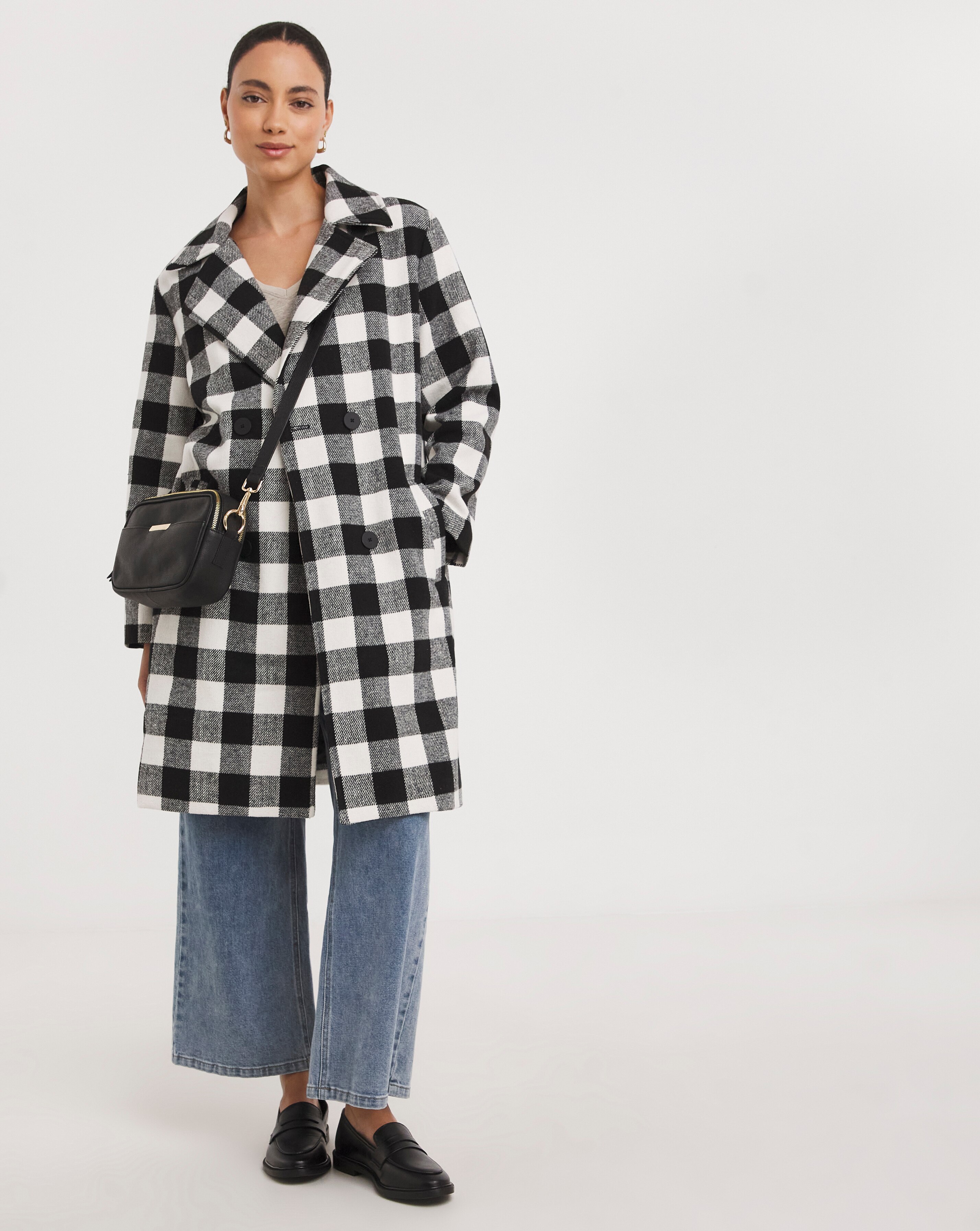 juemi Long Double Check Coat 