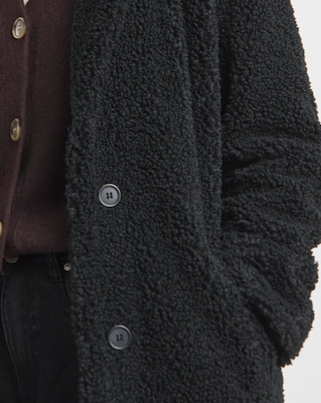 Black Button Front Borg Teddy Coat