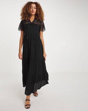 Crinkle Crochet Trim Smock Dress