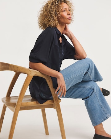 Navy Long Sleeve Satin Mix Shirt