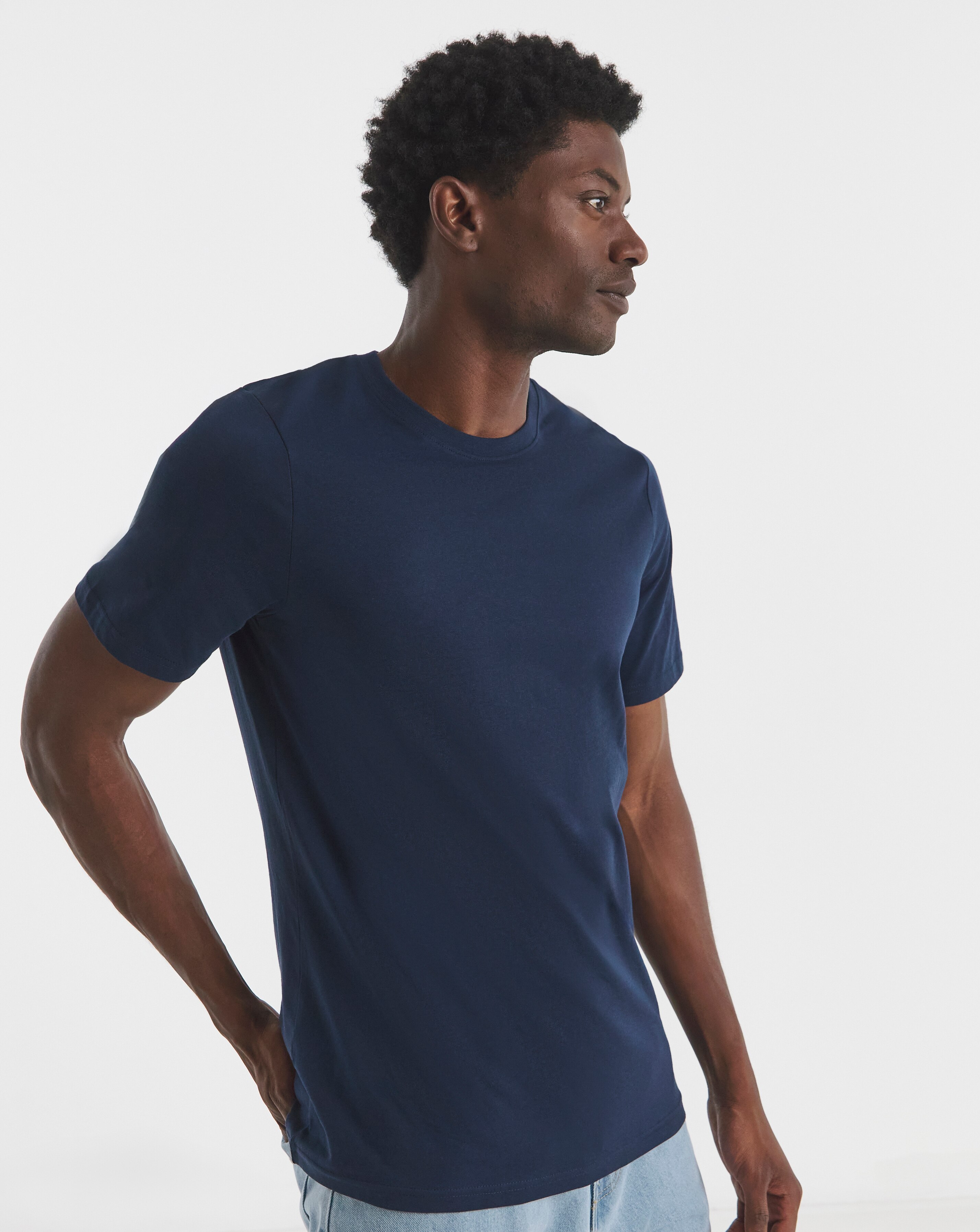 Pure Cotton Crew Neck T-Shirt Long- Navy