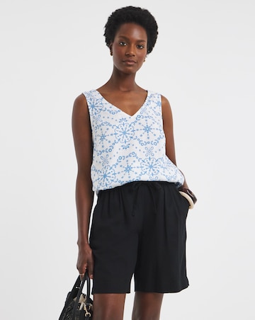 Printed Linen V Neck Vest Top