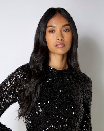 Ro&Zo Jessica Black Sequin Tie Back Mini Dress