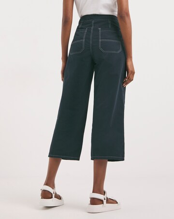 Navy Wide Leg Crop Carpenter Trousers With Contrast Stitch