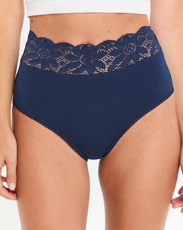 Pretty Secrets (5 Pack) Lace Top Full Brief Knickers Navy/White
