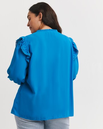 Blue Lace Trim Tie Neck Blouse