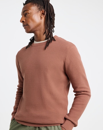 Pink Textured Knitted Crew Neck Jumper