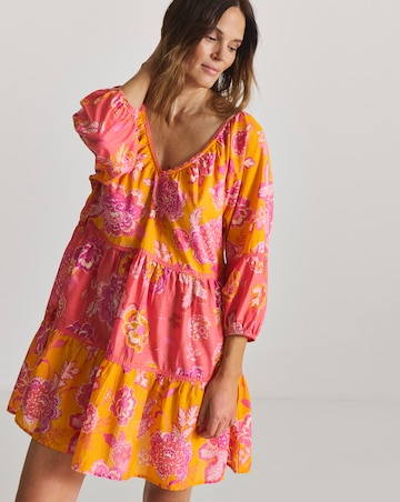 Figleaves Contrast Floral Tiered Mini Beach Dress