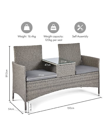 VonHaus Bali Grey Rattan Garden Loveseat Bench