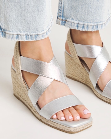 Kelly Elastic Cross Strap Wedge Espadrille Sandals Wide E Fit