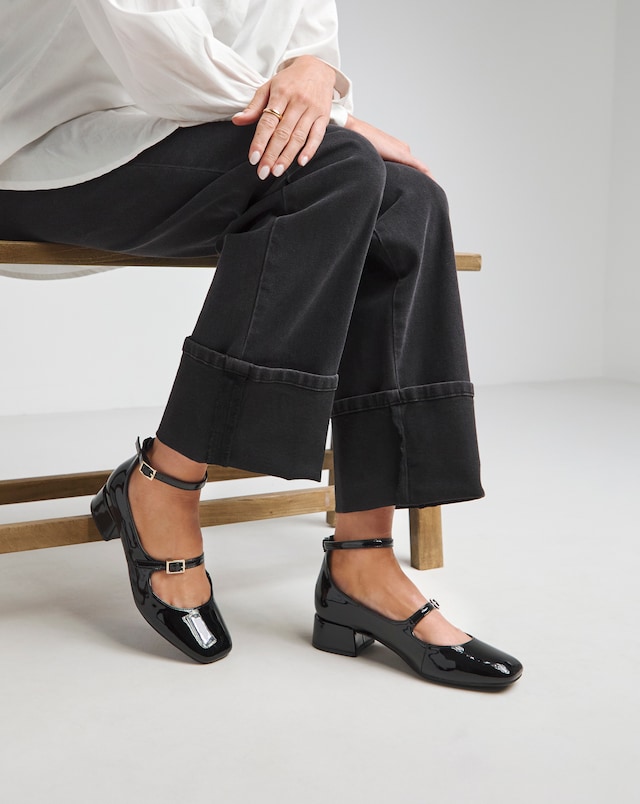 Reno Mary Jane Ankle Strap Block Heel Shoes - Wide Fit (E)