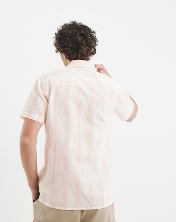 Revere Collar Linen Blend Stripe Shirt