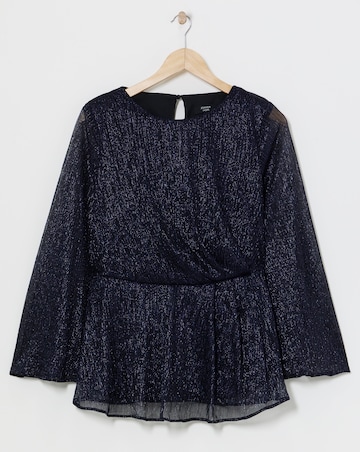 Joanna Hope Fluted Sleeve Metallic Plisse Wrap Blouse