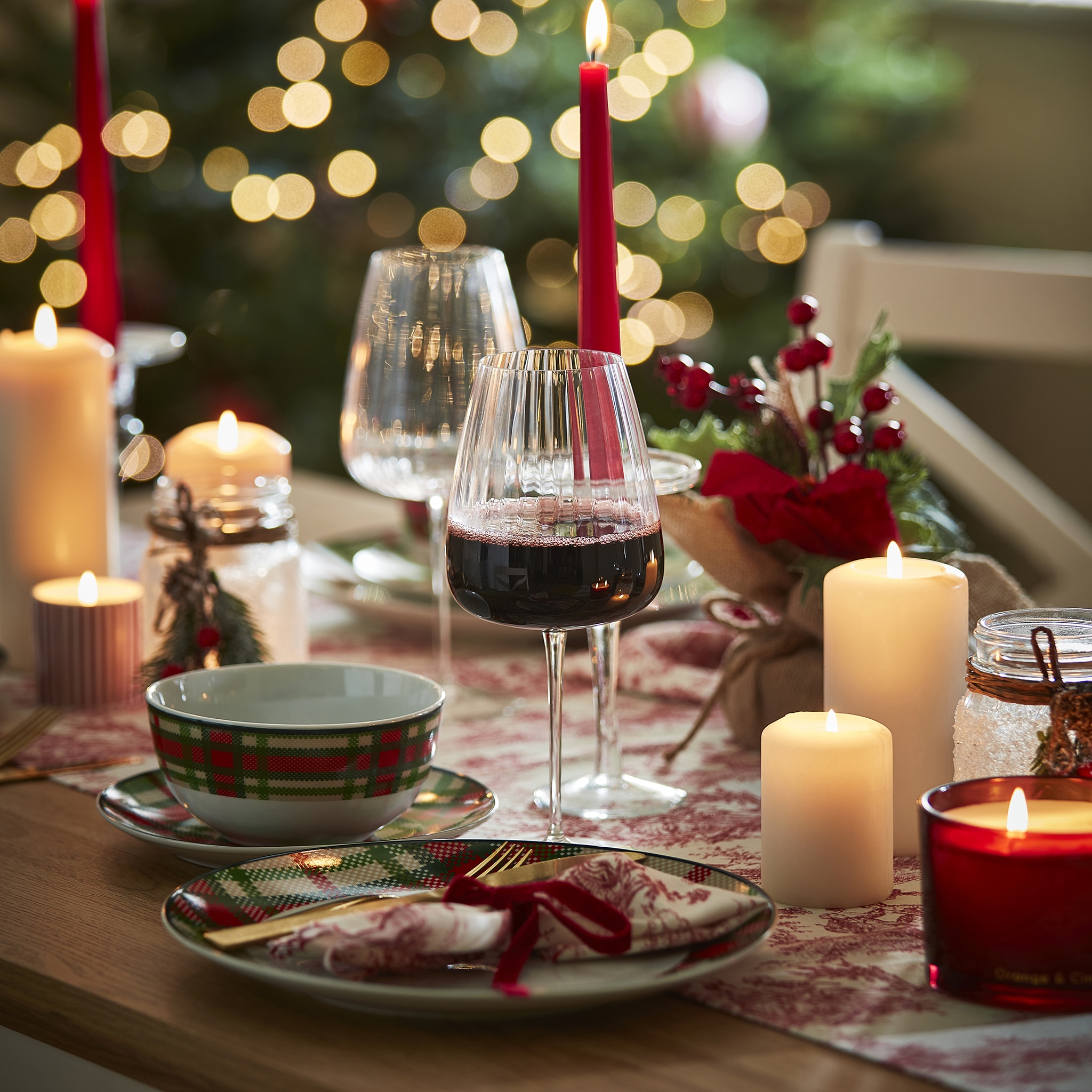 A festive decorated dining table