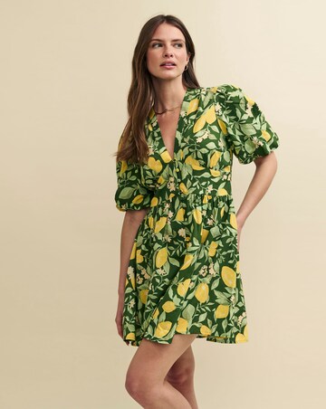 Nobody's Child Green Lemon Print Linen-Blend Starlight Mini Dress