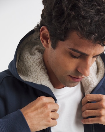Borg Lined Full Zip Hoodie - Navy