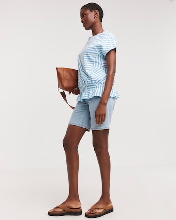 Geo Print Value Cotton Short Sleeve Drawcord Bubble Hem Top