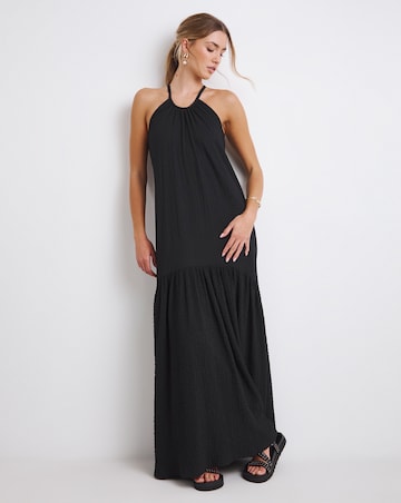 Black Textured Jerseyt Maxi Dress