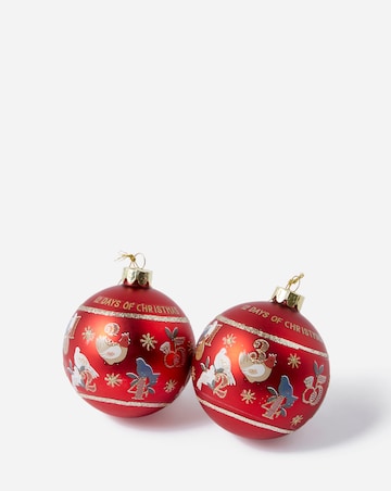 Gisela Graham 12 Days of Christmas Glass Baubles - Set of 2