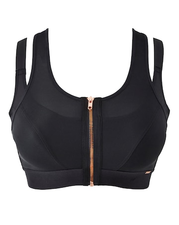 Figleaves Curve Black Two Layer Zip Front Fastening Sports Bra B-H