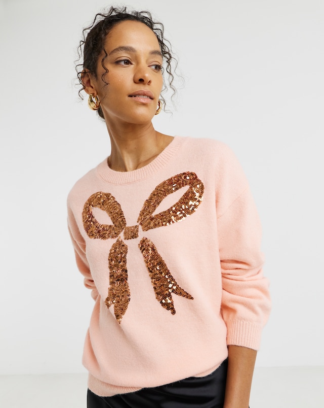 Blush Sequin Bow Jumper