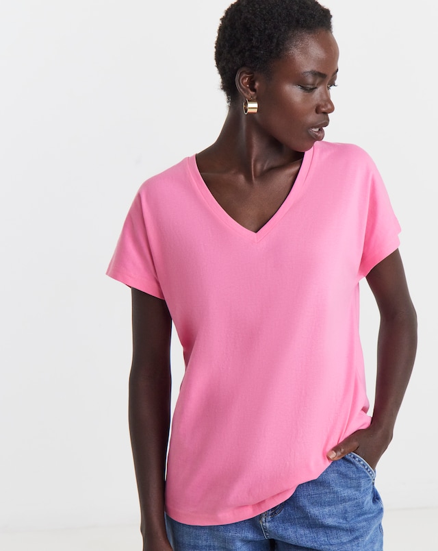 Bright Pink V-Neck Cotton T-Shirt