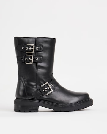 Leni Calf Height Leather Biker Boot - Extra Wide Fit (EEE)