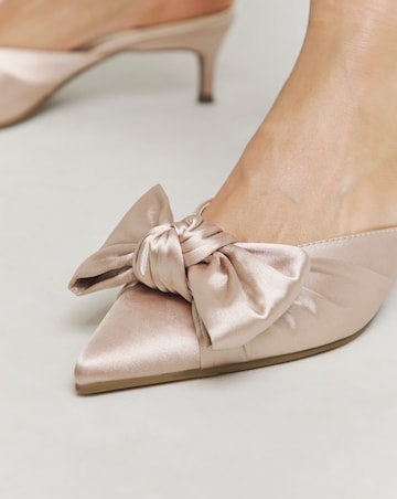 Tia Pointed Bow Kitten Heel Mules - Wide Fit (E)