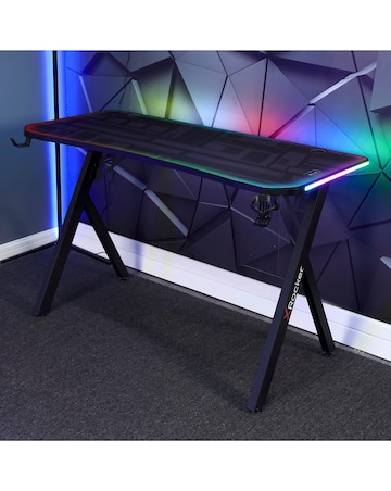 X Rocker Lumio Compact Gaming Desk with LED Lighting - Carbon Black