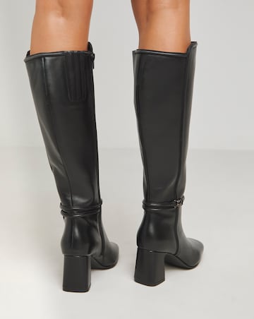 Lainey Leather Knee High Heeled Boots with Trim - Wide Fit (E) & Curvy Calf